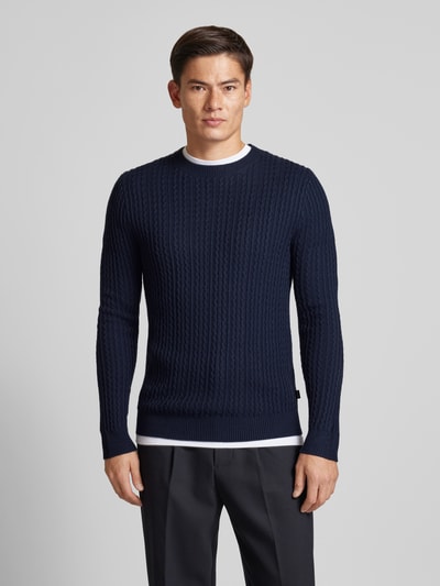 s.Oliver BLACK LABEL Regular fit gebreide pullover van wolmix met kabelpatroon Marineblauw - 4