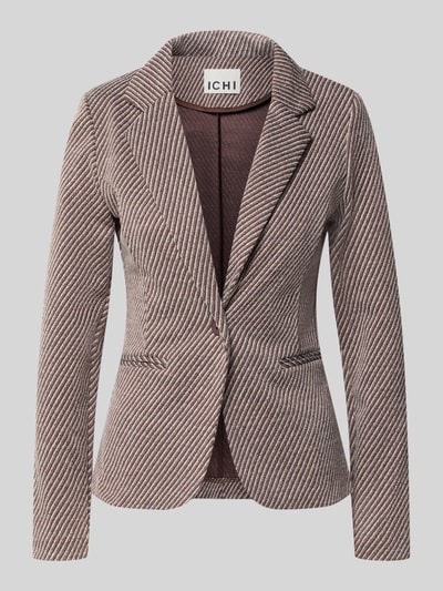 Produktfoto, Blazer mit Viskose-Anteil Modell 'Kate' von ICHI, elastyczna mieszanka materiałów, krój taliowany, kołnierz z połami, kieszenie z wypustkami, zapięcie na guzik, fakturowany wzór, długość tyłu w rozmiarze S 59 cm, szerokość w rozmiarze S 38 cm, długość rękawów w rozmiarze S 63 cm