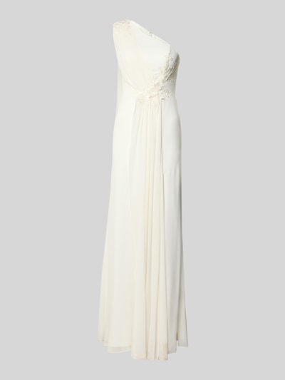 Produktfoto, Maxikleid im One-Shoulder-Look van Unique van chiffon in recht model met stitchings, pailletten en parels, lengte maat 36: 144 cm, borstwijdte 34 cm