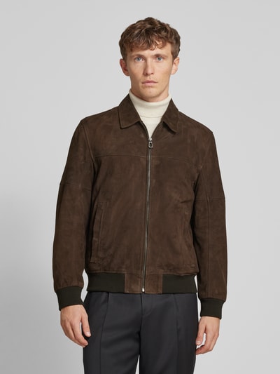 JOOP! Collection Lederblouson mit durchgehendem Reißverschluss Modell 'Laup' Dunkelbraun 4