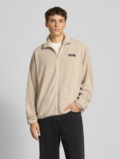 REVIEW Kurtka polarowa ze stójką i detalem z logo Beżowy 4