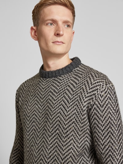 SELECTED HOMME Sweter z dzianiny z okrągłym dekoltem model ‘HARRY’ Grafitowy 3