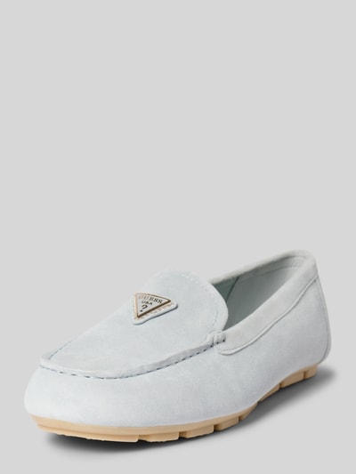 Guess Mokasyny skórzane z naszywką z logo model ‘LILAN’ Jeansowy niebieski 1