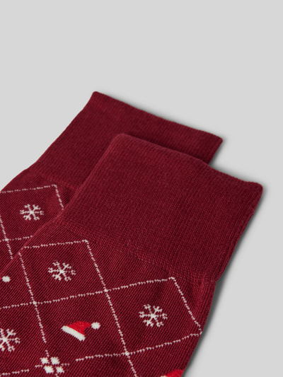 Burlington Socken mit Label-Detail Modell 'X-Mas Argyle' Dunkelrot 2