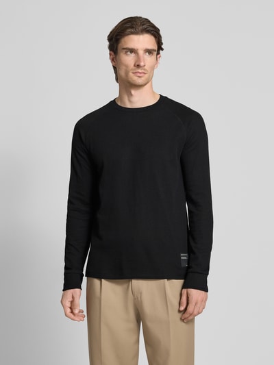 Tom Tailor Denim Regular fit shirt met lange mouwen en wafelstructuur Zwart - 4