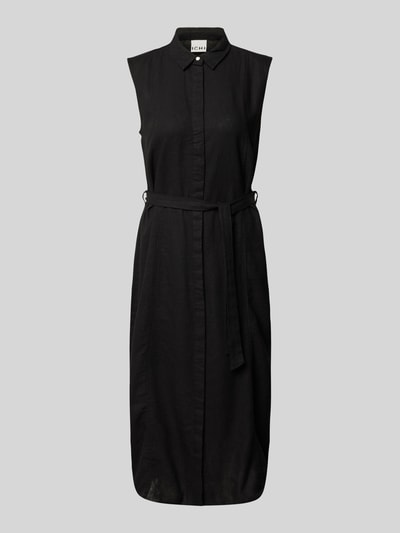 ICHI Hemdblusenkleid aus Leinen-Viskose-Mix mit Bindegürtel Black 2
