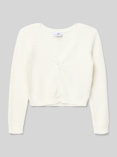 Produktfoto, Strickjacke aus Baumwolle mit V-Ausschnitt von Happy Girls, Reine Baumwolle, Regular-Fit, Knopfleiste, cremeweiß, strukturierte Oberfläche