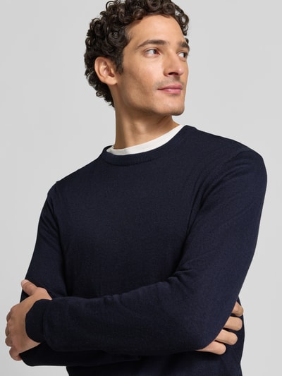 Casual Friday Regular fit gebreide pullover van mix van katoen en kasjmier Donkerblauw - 3