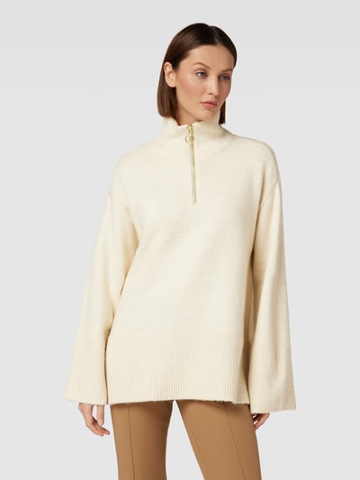 Vero Moda Gebreide pullover met korte ritssluiting, model 'PHILINE' Offwhite - 4
