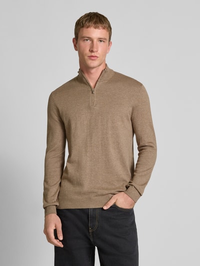 ONLY & SONS Regular Fit Troyer aus Baumwoll-Viskose-Mix Modell 'LOUI' Beige Melange 4