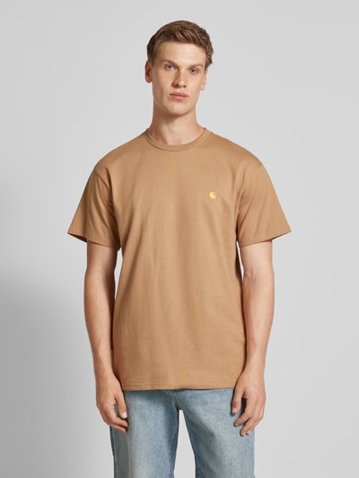 Carhartt Work In Progress T-shirt met logostitching, model 'CHASE' Beige - 4