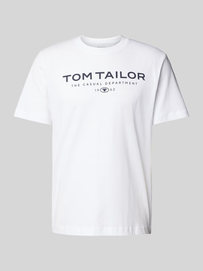 Tom Tailor Regular Fit T-Shirt aus reiner Baumwolle mit Label Print Weiss 2