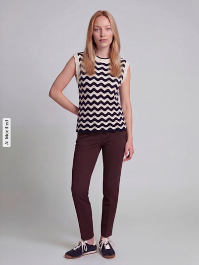 Raphaela By Brax Super slim fit broek van viscosemix model 'LILLYTH' Donkerbruin - 1