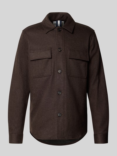 Profuomo Regular Fit Hemdjacke mit Kentkragen und Brusttaschen Dunkelbraun 1