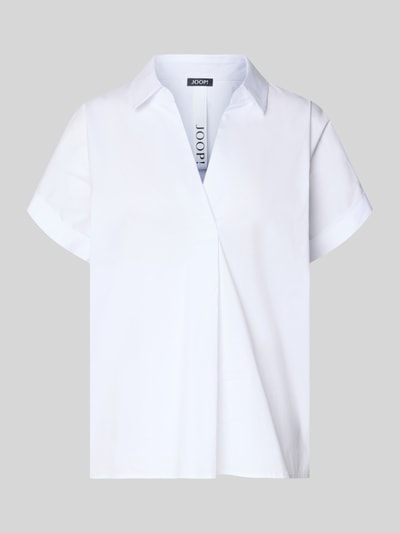 Produktfoto, Regular Fit Bluse mit V-Ausschnitt Modell 'Basilia' von JOOP!, biały bawełniany materiał z domieszką stretchu, kołnierz koszulowy, krótkie rękawy z mankietami