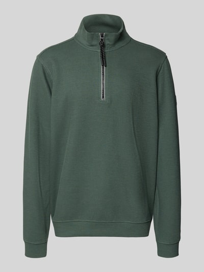 Productfoto, Relaxed Fit Sweatshirt uit katoenmix Model 'SELANIK' van LERROS, heren sweatshirt, schipperskraag, elastische boorden, ruglengte maat M 68 cm, mouwlengte maat M 65 cm, effen donkergroen, zachte structuur