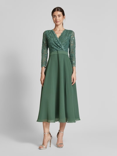 Swing Cocktailkleid mit Spitzenbesatz Oliv 4