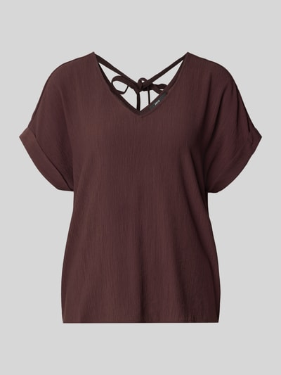 Produktfoto, Blusenshirt aus Viskose-Mix mit fixiertem Ärmelaufschlag von zero in Braun, Regular-Fit, Strukturmuster, V-Ausschnitt.
