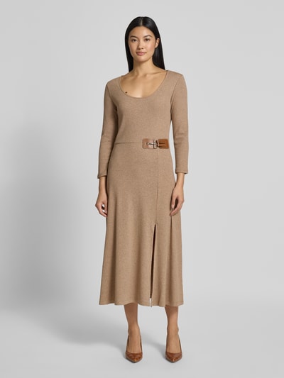 Lauren Ralph Lauren Midikleid mit Rundhalsausschnitt und 3/4-Arm Beige 4