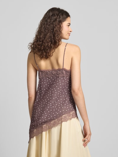 REVIEW Top aus Satin mit Spitzenbesatz Dunkelbraun 5