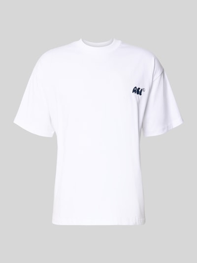 Produktfoto, weißes Regular Fit T-Shirt mit Logo-Stitching von ANOTHER COTTON LAB aus reiner Baumwolle, Rundhalsausschnitt, glatte Textur