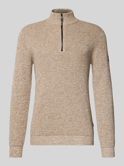 camel active Slim fit schipperstrui met ritssluiting, model 'Mouline' Offwhite gemêleerd - 2