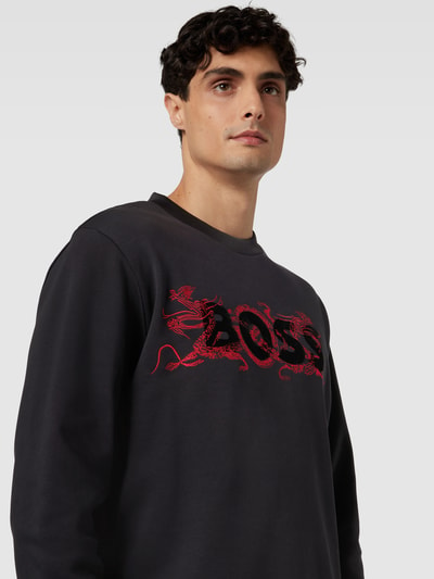 BOSS Sweatshirt met motiefstitching, model 'Soleri' Zwart - 3