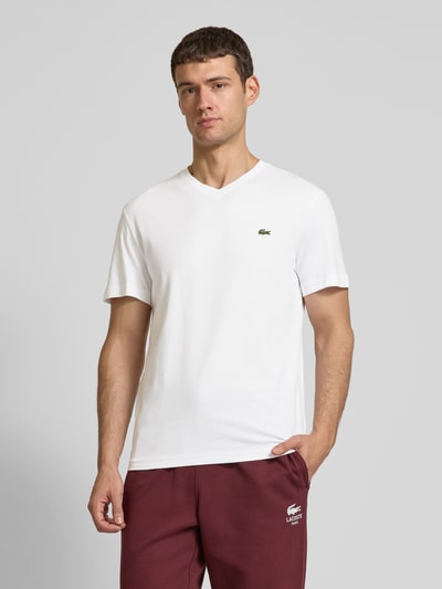 Lacoste T-Shirt mit Label-Stitching Modell 'Basic' Weiss 4