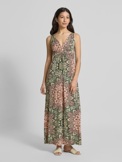 Apricot Midikleid mit V-Ausschnitt im Allover-Look Gruen 4