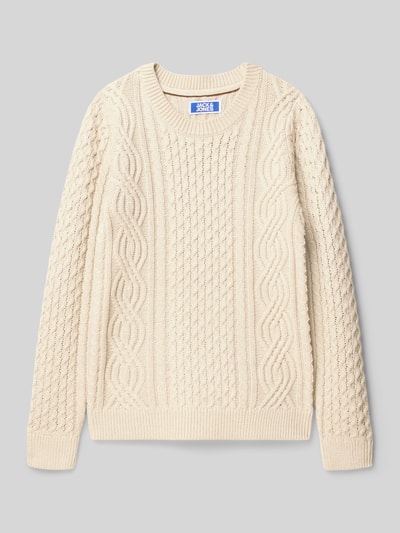 Jack & Jones Sweter z dzianiny o kroju regular fit z fakturowanym wzorem model ‘Sean’ Écru 1