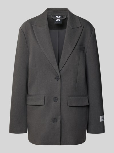 Productfoto, Oversized Blazer mit Pattentaschen van Karo Kauer, donkergrijze kleur, reverskraag, klepzakken, knoopsluiting, materiaal-mix met viscose, ruglengte 61 cm, borstwijdte 48 cm, mouwlengte 55 cm