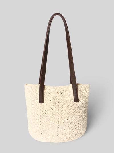 Produktfoto, jasnobeżowa torebka bawełniana OPUS Handtasche aus Baumwolle Modell 'Asole', faktura pleciona, brązowe uchwyty, Szerokość w rozmiarze 1: 36 cm, wysokość 31 cm, głębokość 17 cm, długość paska na ramię 65 cm