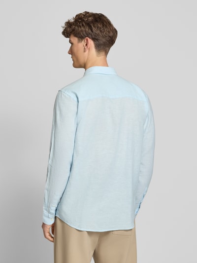 ONLY & SONS Slim Fit Freizeithemd aus Baumwoll-Leinen-Mix Modell 'CAIDENLS SOLID' Blau Melange 5