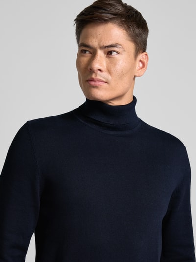 s.Oliver RED LABEL Regular Fit Rollkragenpullover aus Baumwolle mit gerippten Abschlüssen Dunkelblau 3