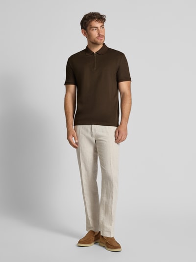 SELECTED HOMME Regular fit poloshirt van katoenmix, model 'FAVE' Donkerbruin - 1