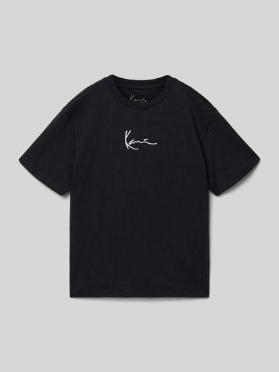 Produktfoto, T-shirt met logo-stitching en ronde hals van KARL KANI, puur katoen, recht model, ruglengte maat 134: 55 cm, zwart