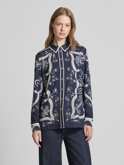 Oui Regular Fit Hemdbluse mit Manschetten Dunkelblau 4