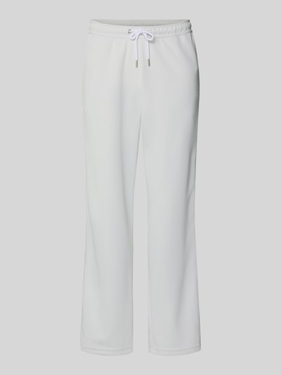Produktfoto, Wide Leg Sweatpants mit elastischem Bund von Pegador in Weiß, Material-Mix mit Baumwoll-Anteil, gerades Bein, Logo, Tunnelzug.