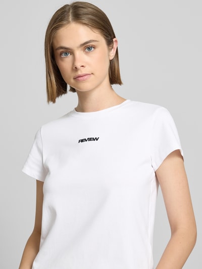 Review T-Shirt mit Label-Stitching und Rundhalsausschnitt Weiss 3