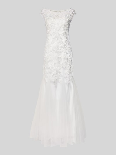 Produktfoto, Brautkleid im Meerjungfrau-Stil von Mascara w kolorze białym, hafty kwiatowe, sercowy dekolt, szerokie ramiączka, cekiny, przezroczysta góra, nieprzezroczysta podszewka, zapięcie boczne, długość tyłu 150 cm, szerokość biustu 37 cm.