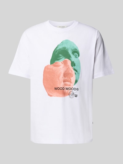 Wood Wood T-Shirt mit Motiv- und Label-Print Modell 'Bobby' Weiss 2