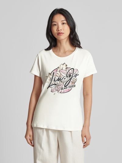 LIU JO SPORT T-Shirt mit Label-Print und Ziersteinbesatz Weiss 4
