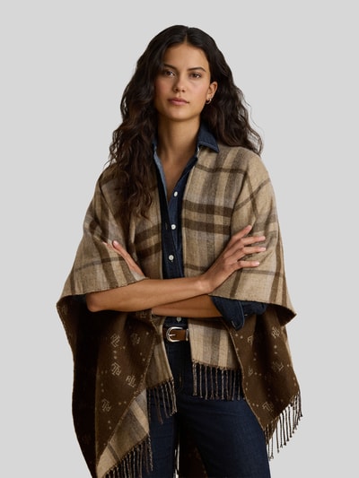 Lauren Ralph Lauren Poncho aus Wolle mit Fransenabschluss Taupe 3