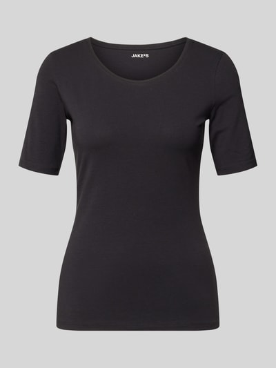 Jake*s Casual slim fit T-shirt van puur katoen Zwart - 2