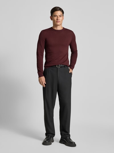 Antony Morato Slim fit pullover van viscosemix met structuurmotief Bordeaux - 1