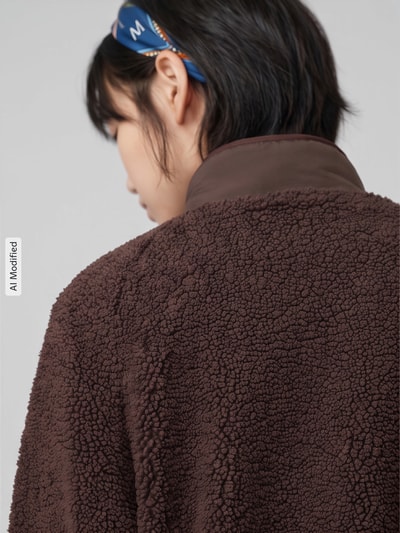 Jake*s Casual Regular Fit Sweatjacke aus Teddyfell Dunkelbraun 3