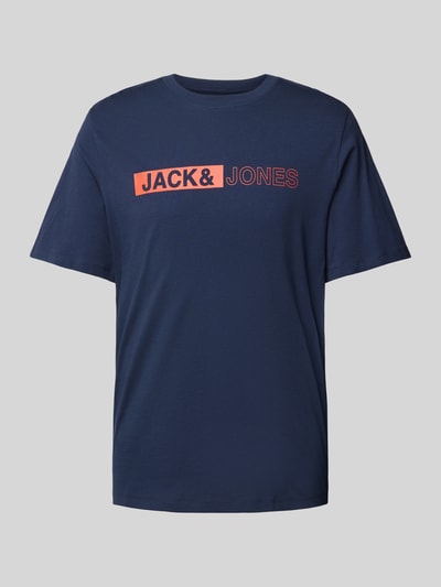 Jack & Jones T-shirt met labelprint, model 'CONEO' Marineblauw - 2