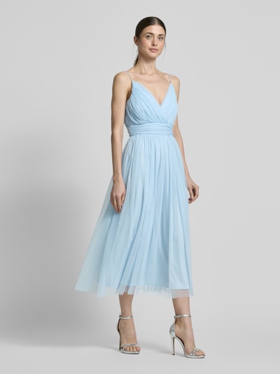 LACE & BEADS Cocktailkleid mit Taillenband und V-Ausschnitt Hellblau 1