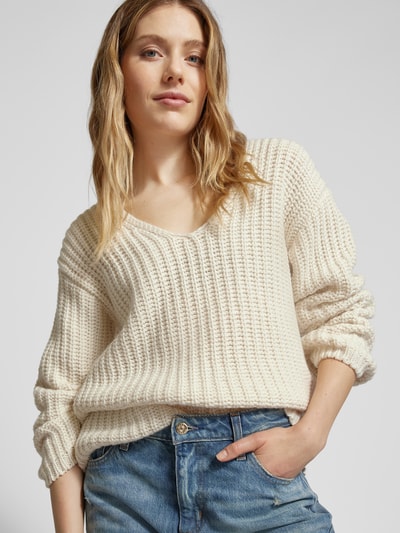 Lanius Strickpullover mit V-Ausschnitt Offwhite 3