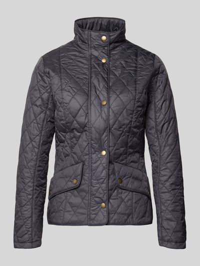 Produktfoto, Regular Fit Steppjacke mit Stehkragen Modell 'FLYWEIGHT' von Barbour, Optik: Unifarben, Materialverarbeitung: Stepp, Farbe dunkelgrau, Druckknöpfe, Pattentaschen.